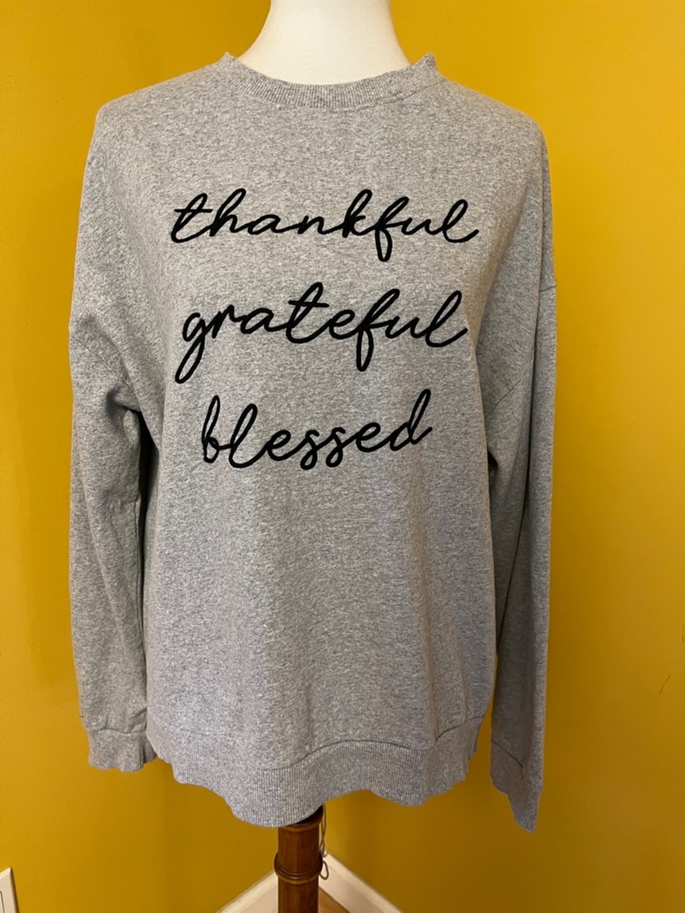 Gray "Thankful Grateful Blessed" Crewneck Sweatshirt